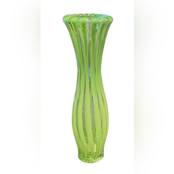 Crate&Barrel Other - Crate & Barrel Tall Green Stripe Squeeze Handblown Vase 15 1/2"